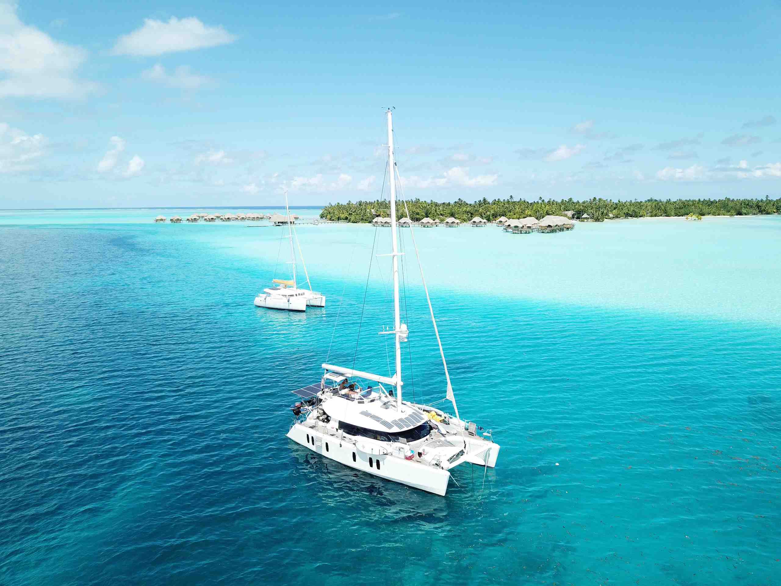 Overhead Drone Picture Catamaran boat rentals Hawaii HONOLULU Hawaii  Isara Yachts 50 2014 50 