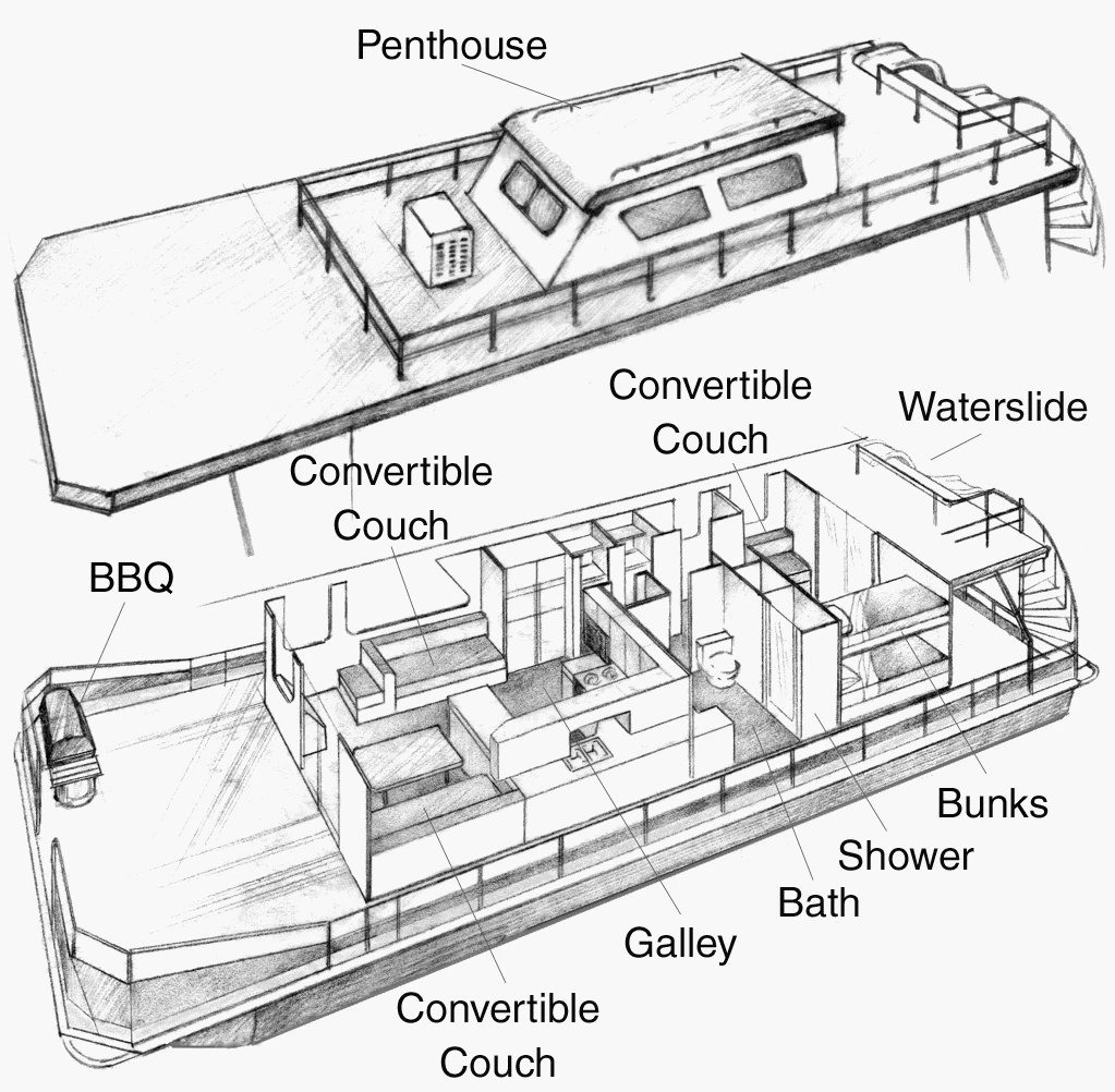 Royal Star Layout boat rentals California Lakehead California  Houseboat Royal Star  56 Feet 