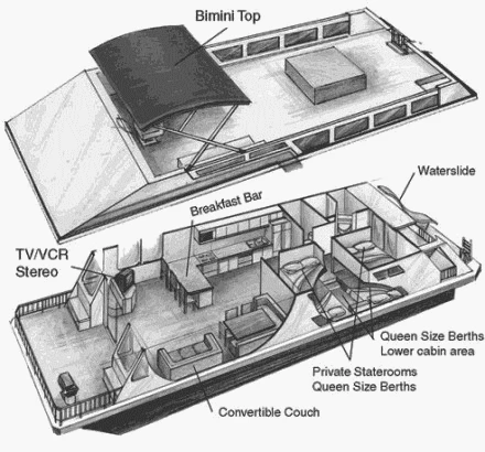 Stargazer Layout boat rentals California Lakehead California  Houseboat Stargazer  56 Feet 